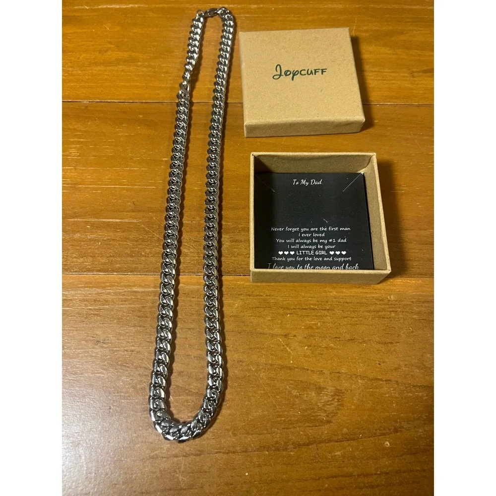 Joycuff Mens Silver Cuban‎ Link Chain Necklace To My Dad Gift Box Curb Chain